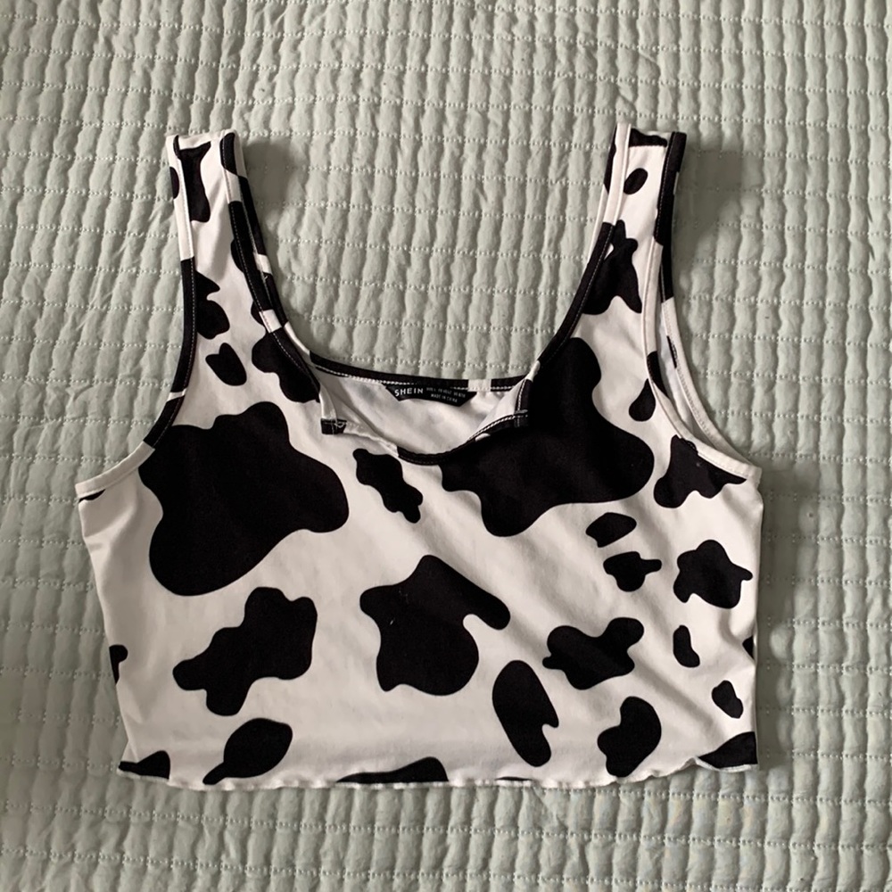 Cow print tank crop